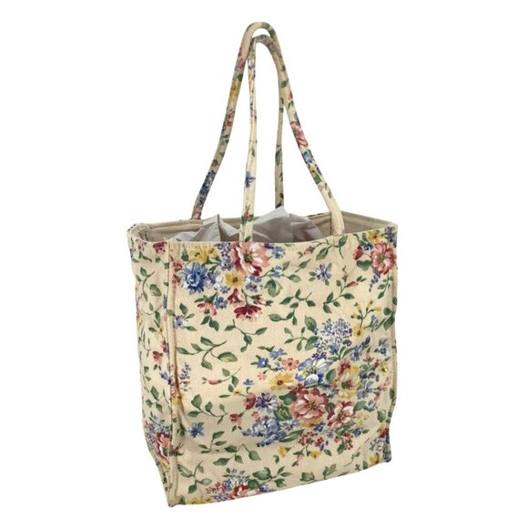 LONGABERGER HOMESTEAD Lined Tote Bag Ivory Color Floral With Embroidered Pocket - Picture 4 of 14